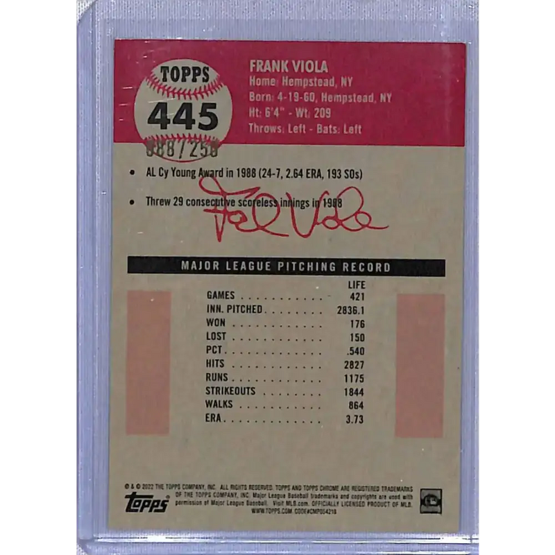2022 Topps Chrome Platinum Anniversary #445 Frank Viola Yellow RayWave Refractor #/250 NM-MT Baseball Card - Baseball