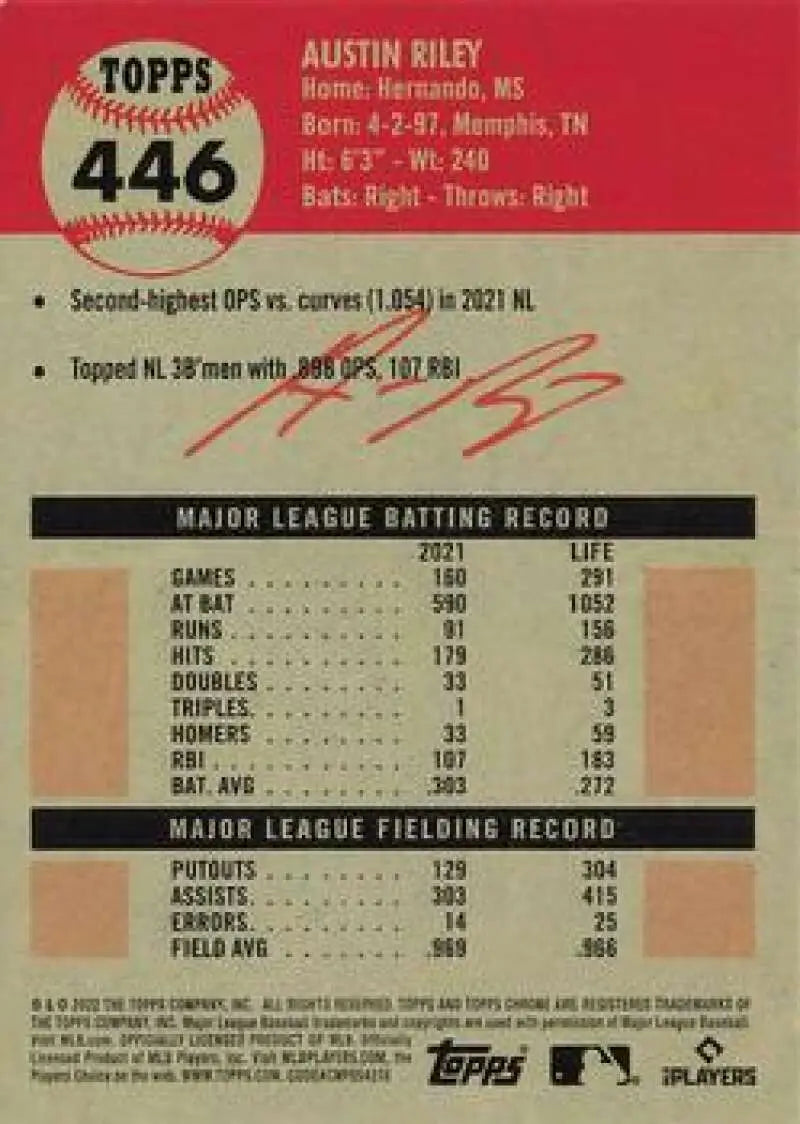 2022 Topps Chrome Platinum Anniversary #446 Austin Riley EX Excellent Atlanta Braves Baseball Card - Baseball Card