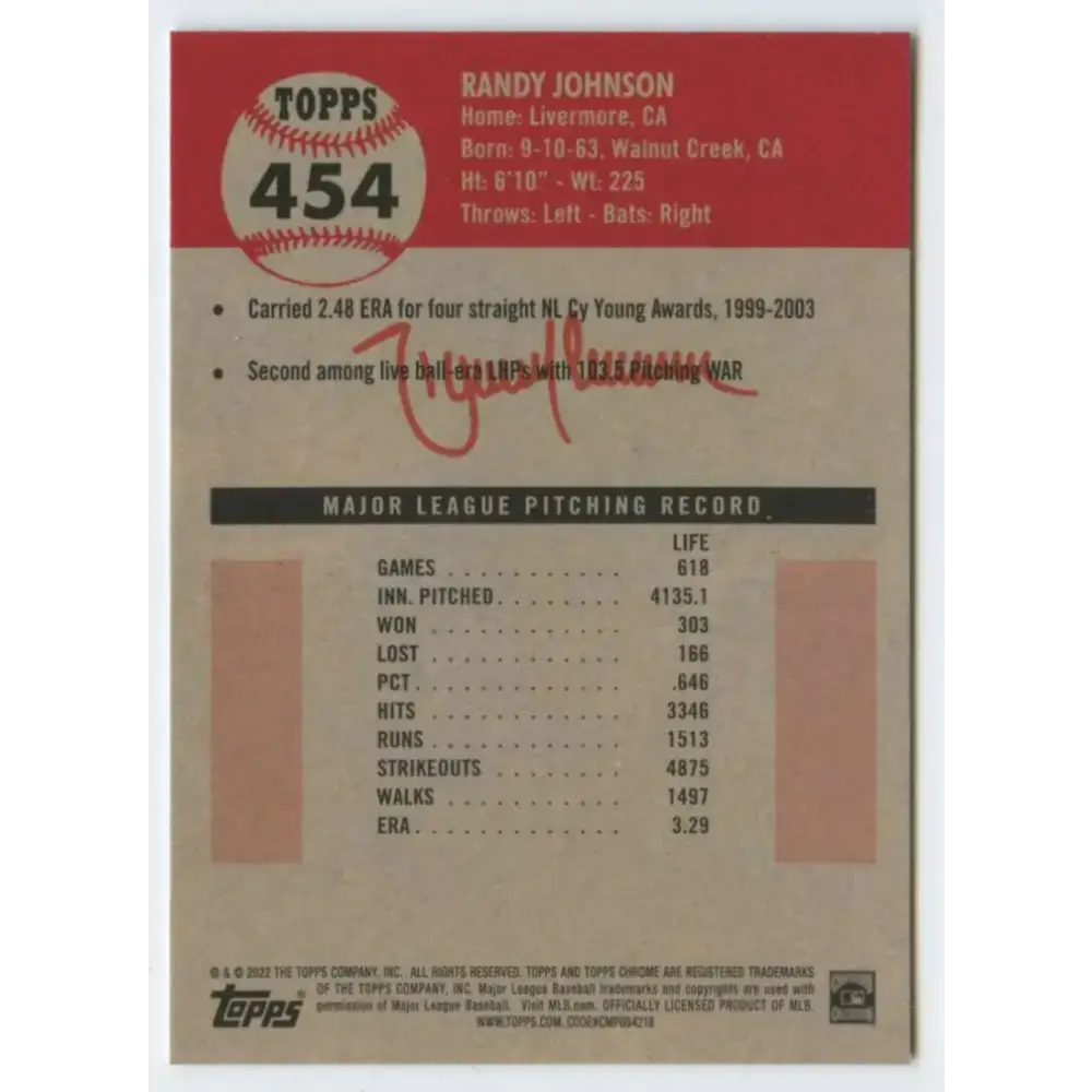 2022 Topps Chrome Platinum Anniversary #454 Randy Johnson NM-MT Arizona Diamondbacks Baseball Card - Baseball Card