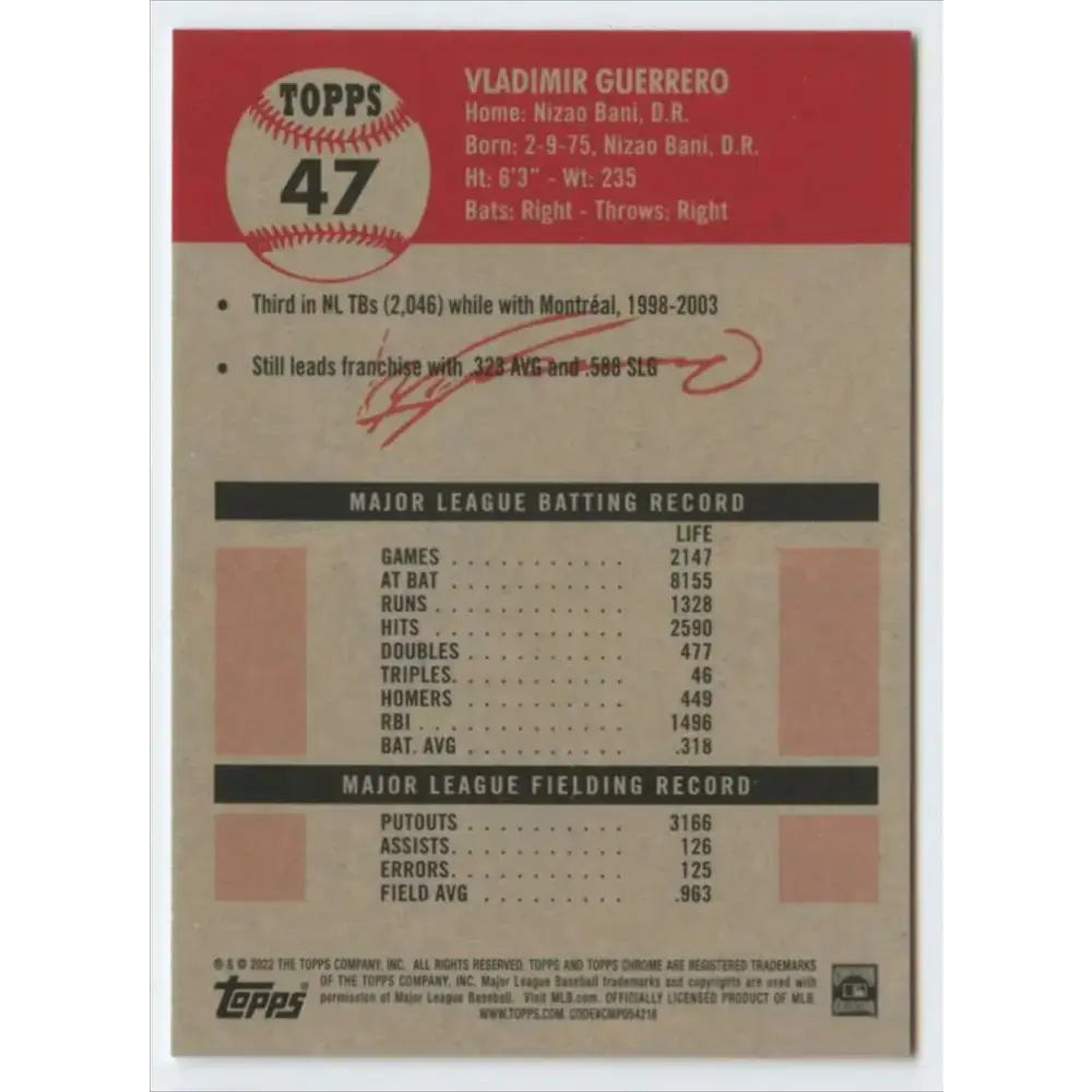 2022 Topps Chrome Platinum Anniversary #47 Vladimir Guerrero NM-MT Montreal Expos Baseball Card - Baseball Card Single