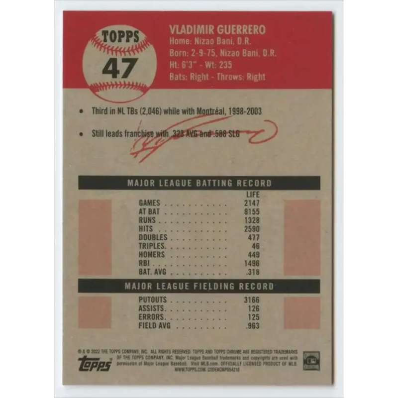 2022 Topps Chrome Platinum Anniversary #47 Vladimir Guerrero NM-MT Montreal Expos Baseball Card - Baseball Card Single