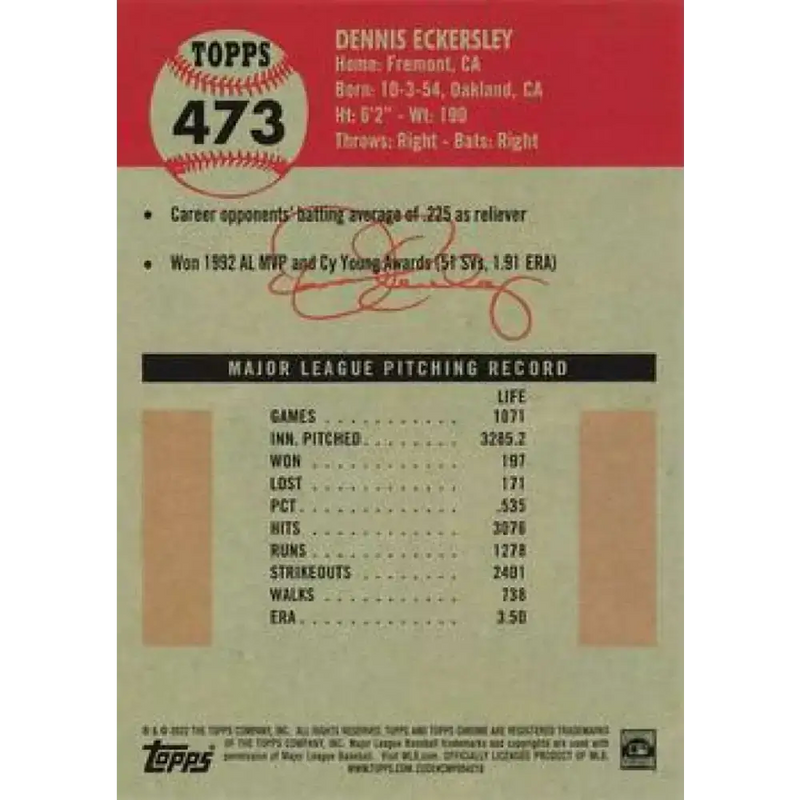 2022 Topps Chrome Platinum Anniversary #473 Dennis Eckersley NM-MT Oakland Athletics Baseball Card - Baseball Card
