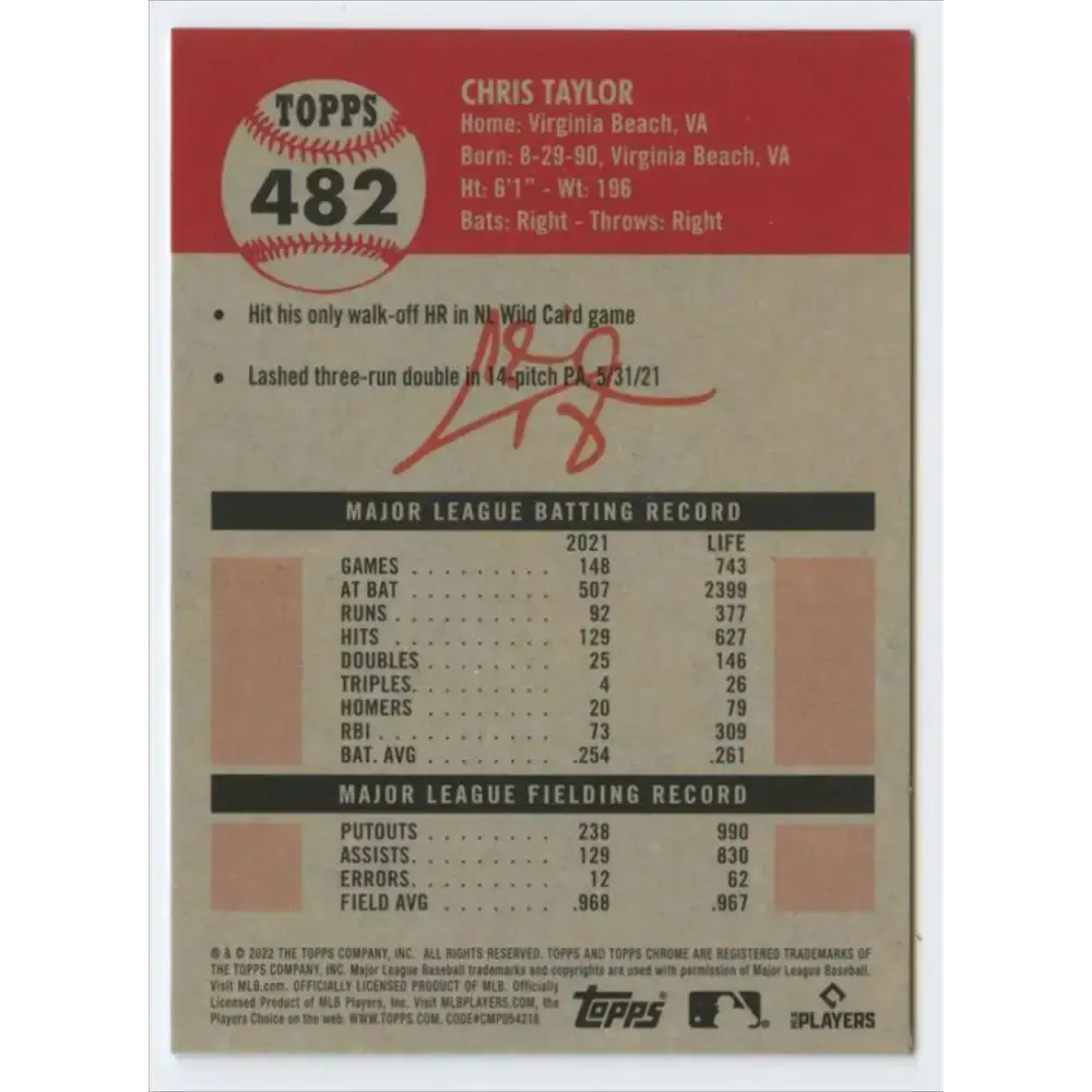 2022 Topps Chrome Platinum Anniversary #482 Chris Taylor NM-MT Los Angeles Dodgers Baseball Card - Baseball Card Single