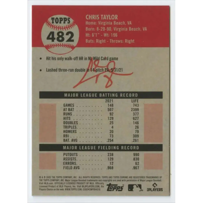2022 Topps Chrome Platinum Anniversary #482 Chris Taylor NM-MT Los Angeles Dodgers Baseball Card - Baseball Card Single