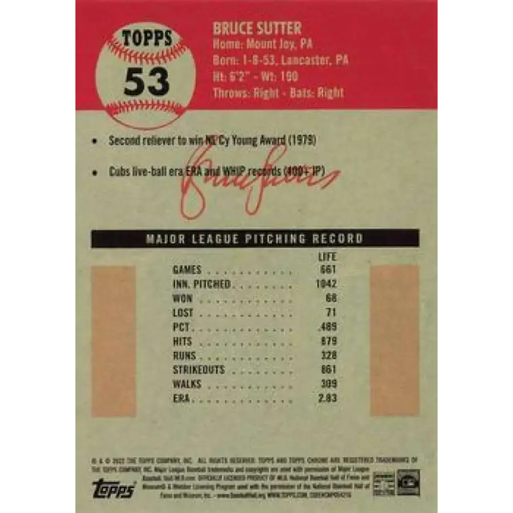 2022 Topps Chrome Platinum Anniversary #53 Bruce Sutter NM-MT Chicago Cubs Baseball Card - Baseball Card Single