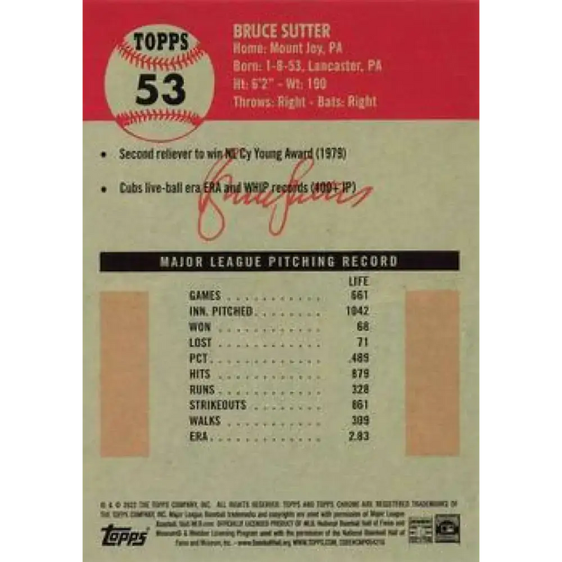 2022 Topps Chrome Platinum Anniversary #53 Bruce Sutter NM-MT Chicago Cubs Baseball Card - Baseball Card Single