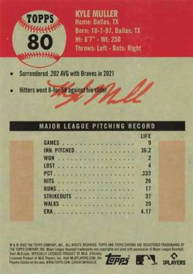 2022 Topps Chrome Platinum Anniversary #80 Kyle Muller EX Excellent RC Rookie Atlanta Braves Baseball Card - Baseball