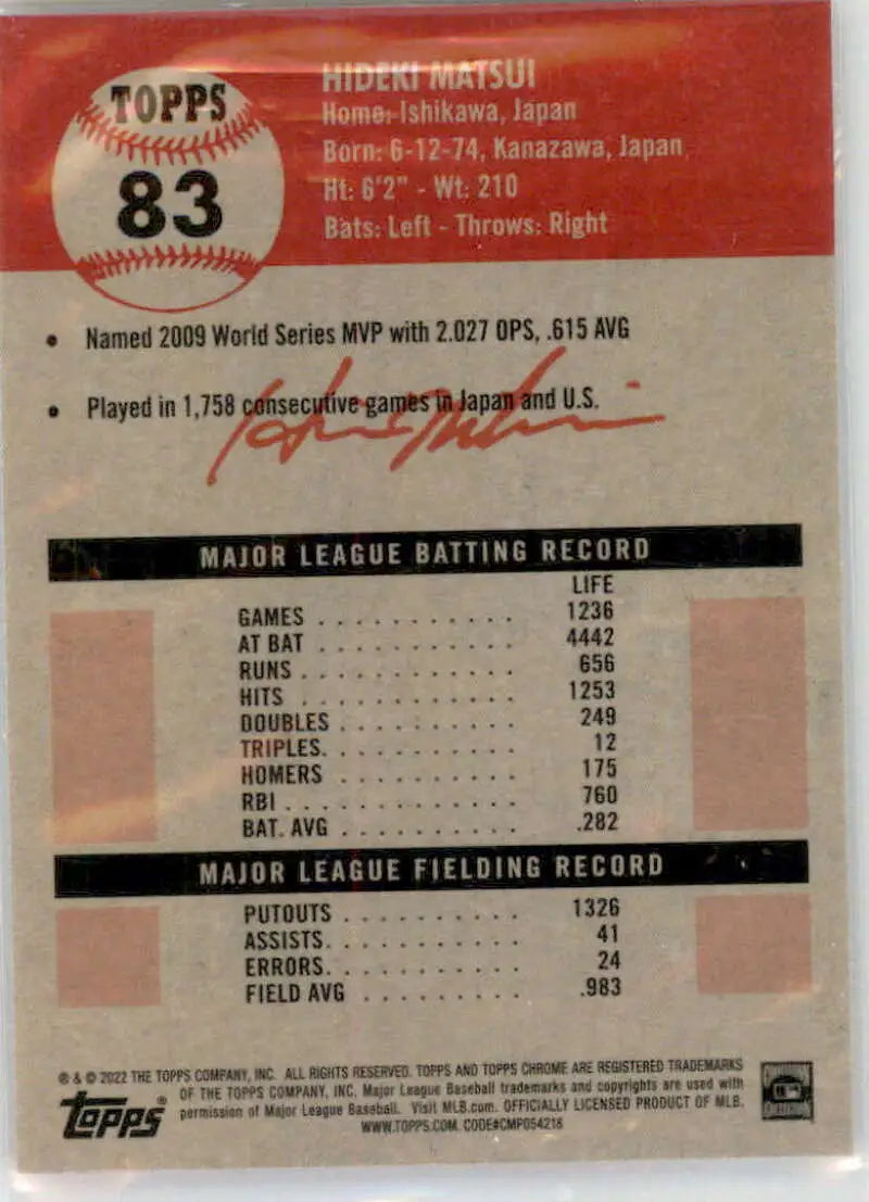 2022 Topps Chrome Platinum Anniversary #83 Hideki Matsui EX Excellent New York Yankees Baseball Card - Baseball Card