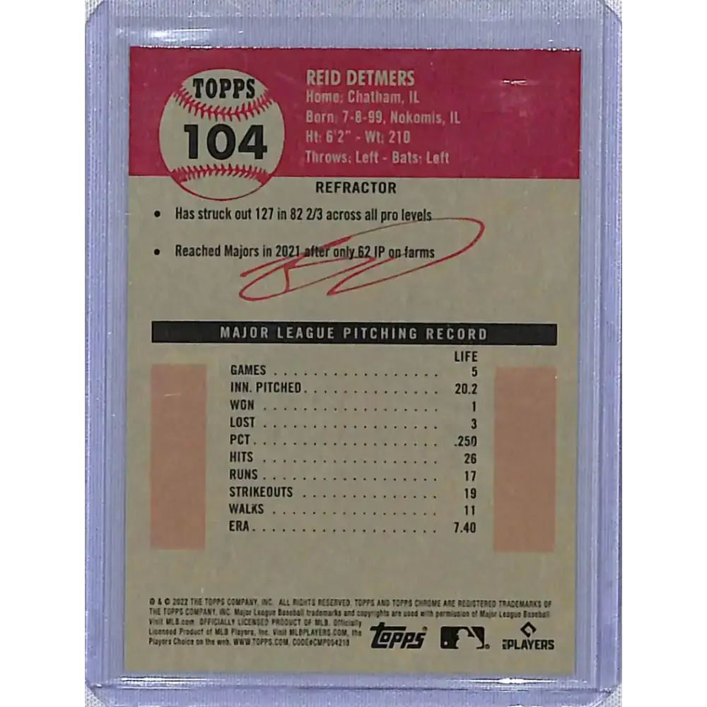 2022 Topps Chrome Platinum Anniversary Refractor #104 Reid Detmers NM-MT RC Rookie Los Angeles Angels Baseball Card