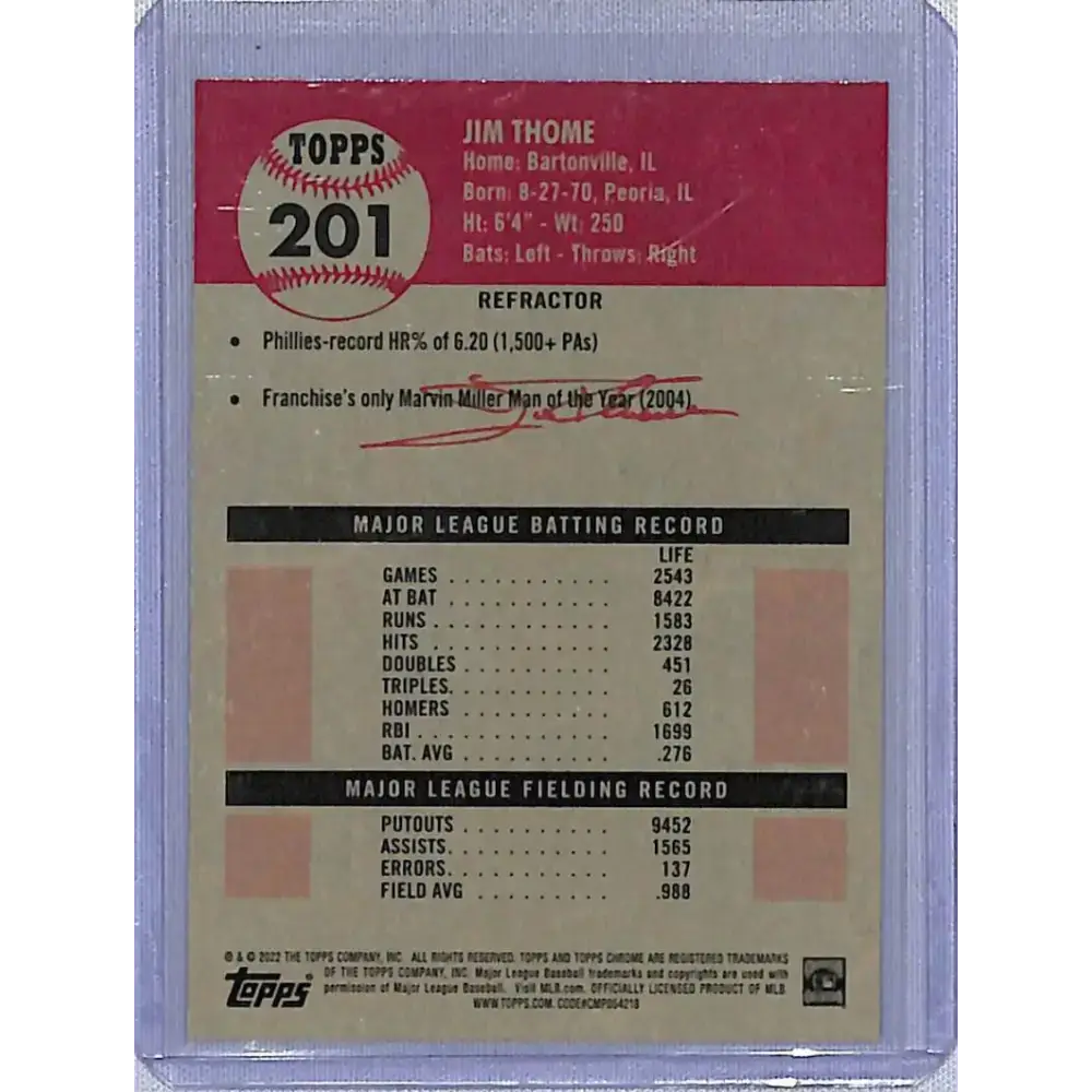 2022 Topps Chrome Platinum Anniversary Refractor #201 Jim Thome NM-MT Philadelphia Phillies Baseball Card - Baseball