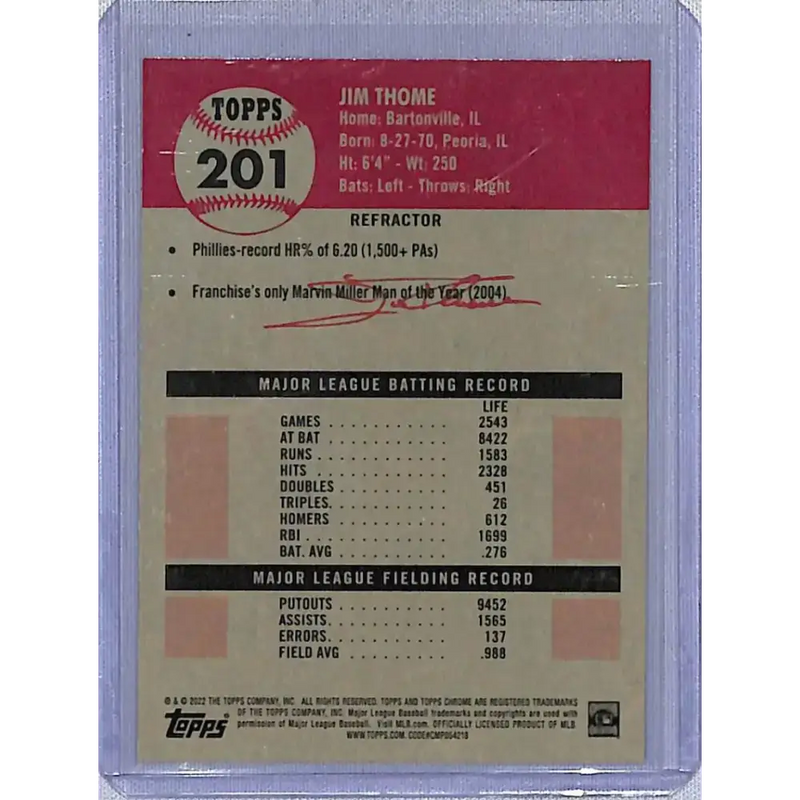 2022 Topps Chrome Platinum Anniversary Refractor #201 Jim Thome NM-MT Philadelphia Phillies Baseball Card - Baseball
