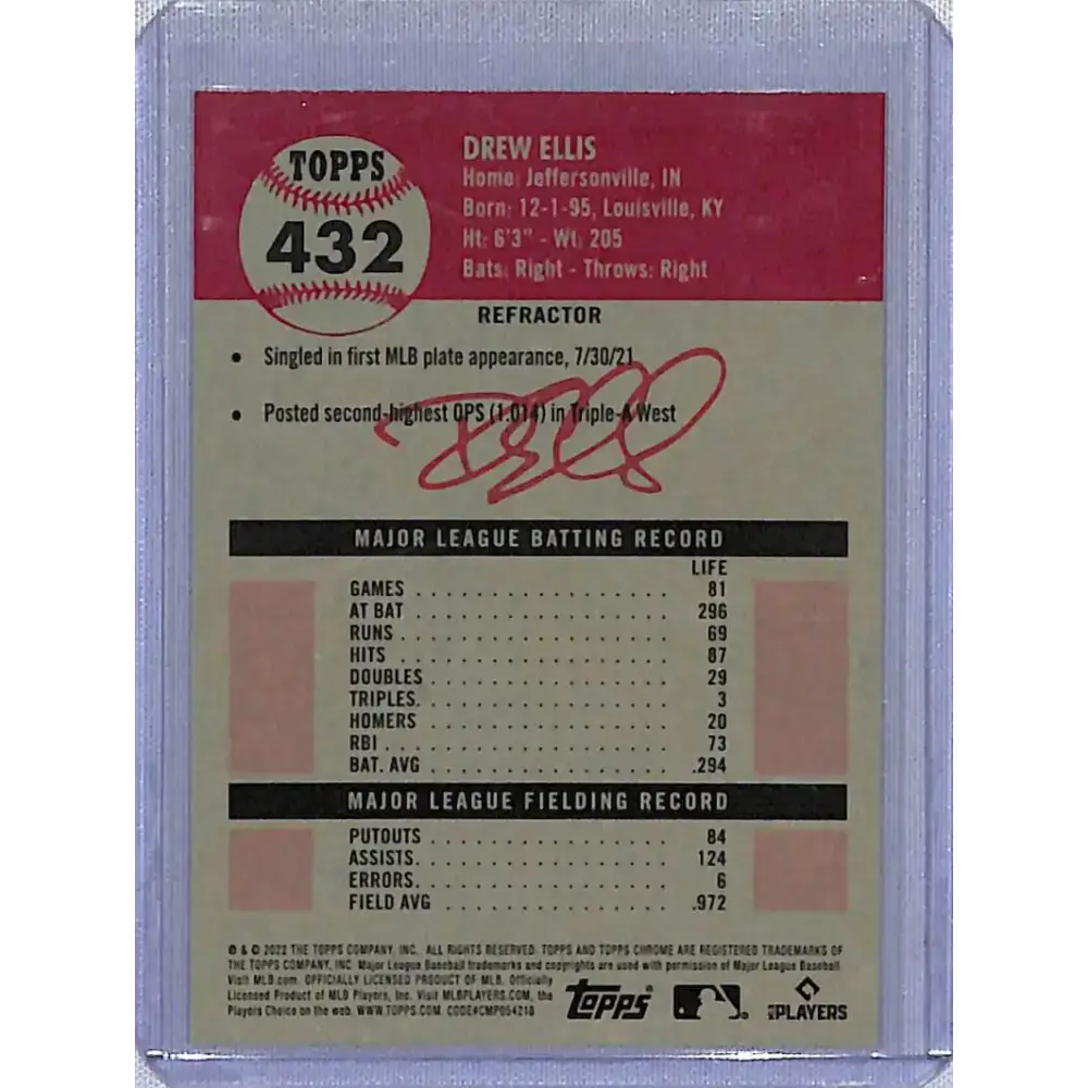 2022 Topps Chrome Platinum Anniversary Refractor #432 Drew Ellis NM-MT RC Rookie Arizona Diamondbacks Baseball Card