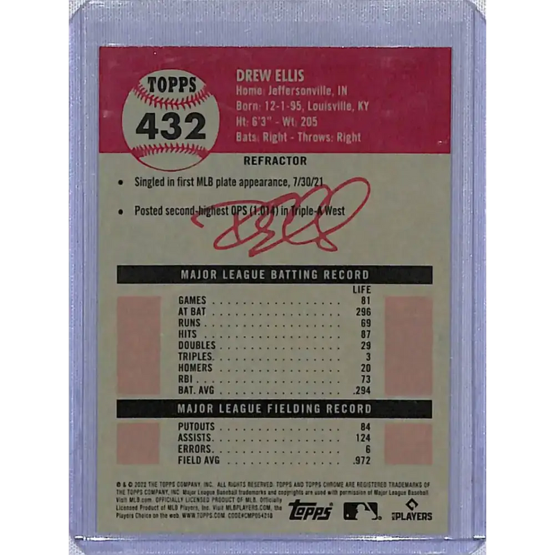 2022 Topps Chrome Platinum Anniversary Refractor #432 Drew Ellis NM-MT RC Rookie Arizona Diamondbacks Baseball Card