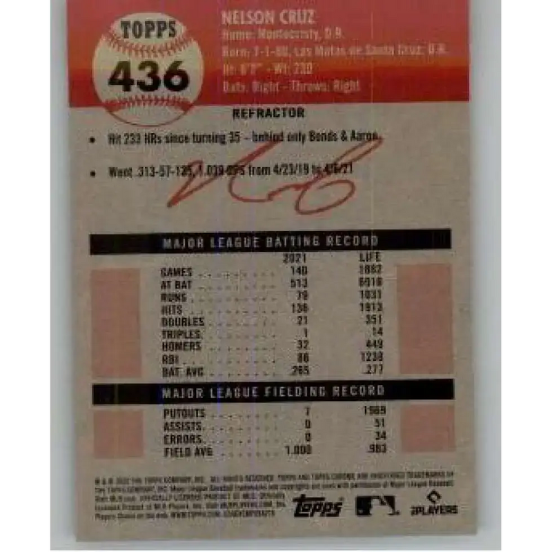 2022 Topps Chrome Platinum Anniversary Refractor #436 Nelson Cruz NM-MT Washington Nationals Baseball Card - Baseball