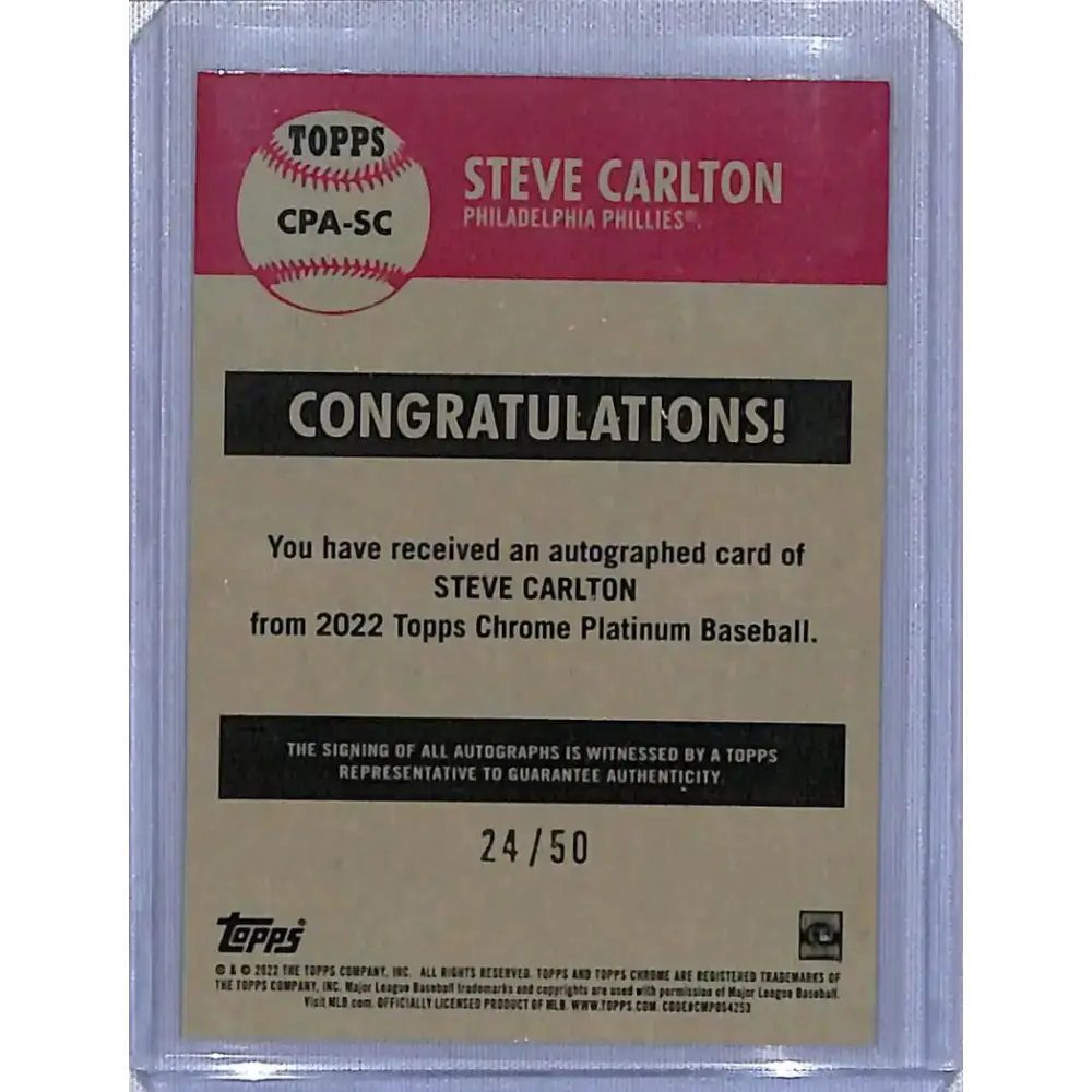 2022 Topps Chrome Platinum Anniversary Refractor Gold #CPA-SC Steve Carlton NM-MT Auto 24/50 Philadelphia Phillies