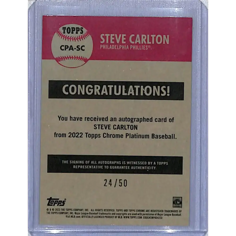 2022 Topps Chrome Platinum Anniversary Refractor Gold #CPA-SC Steve Carlton NM-MT Auto 24/50 Philadelphia Phillies
