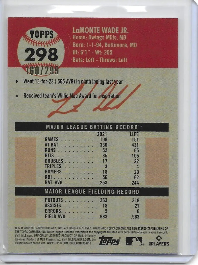 2022 Topps Chrome Platinum Aqua Lava Refractor #298 Lamonte Wade Jr 160/299 (3b) - Baseball Card Single