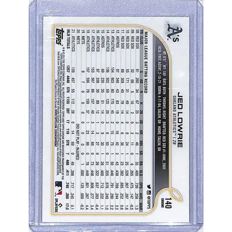 2022 Topps Chrome Prism #140 Jed Lowrie NM-MT Oakland Athletics - Baseball Card Single