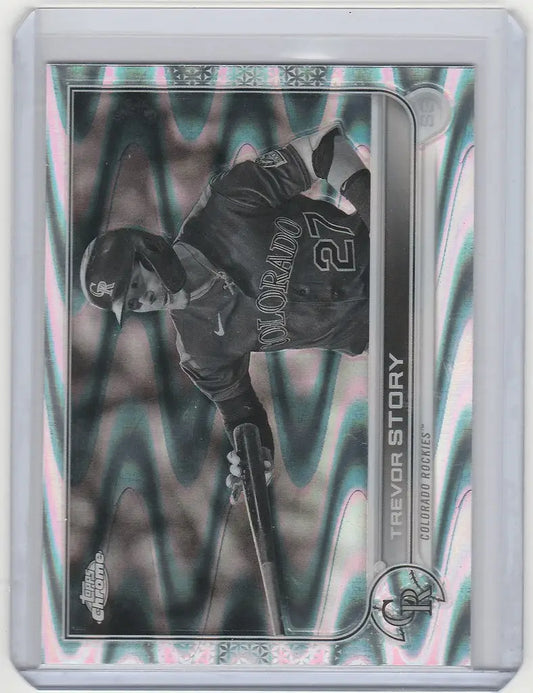 Baseball trading card of Trevor Story pitching for Colorado Rockies in Topps Chrome Raywave