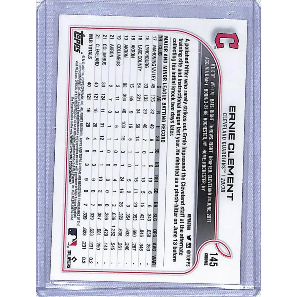 2022 Topps Chrome Refractor #145 Ernie Clement NM-MT Cleveland Guardians - Baseball Card Single