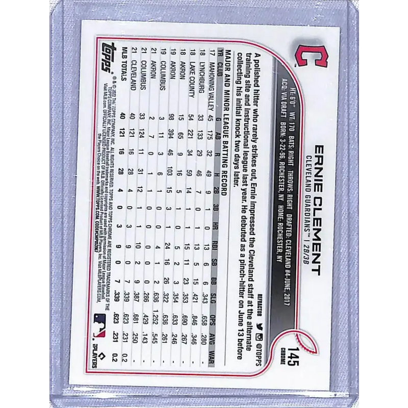 2022 Topps Chrome Refractor #145 Ernie Clement NM-MT Cleveland Guardians - Baseball Card Single
