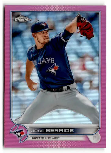Jose Berrios baseball card from 2022 Topps Chrome Refractor Pink series