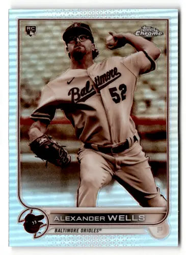 Baseball card featuring Alexander Wells from 2022 Topps Chrome Refractor Sepia series