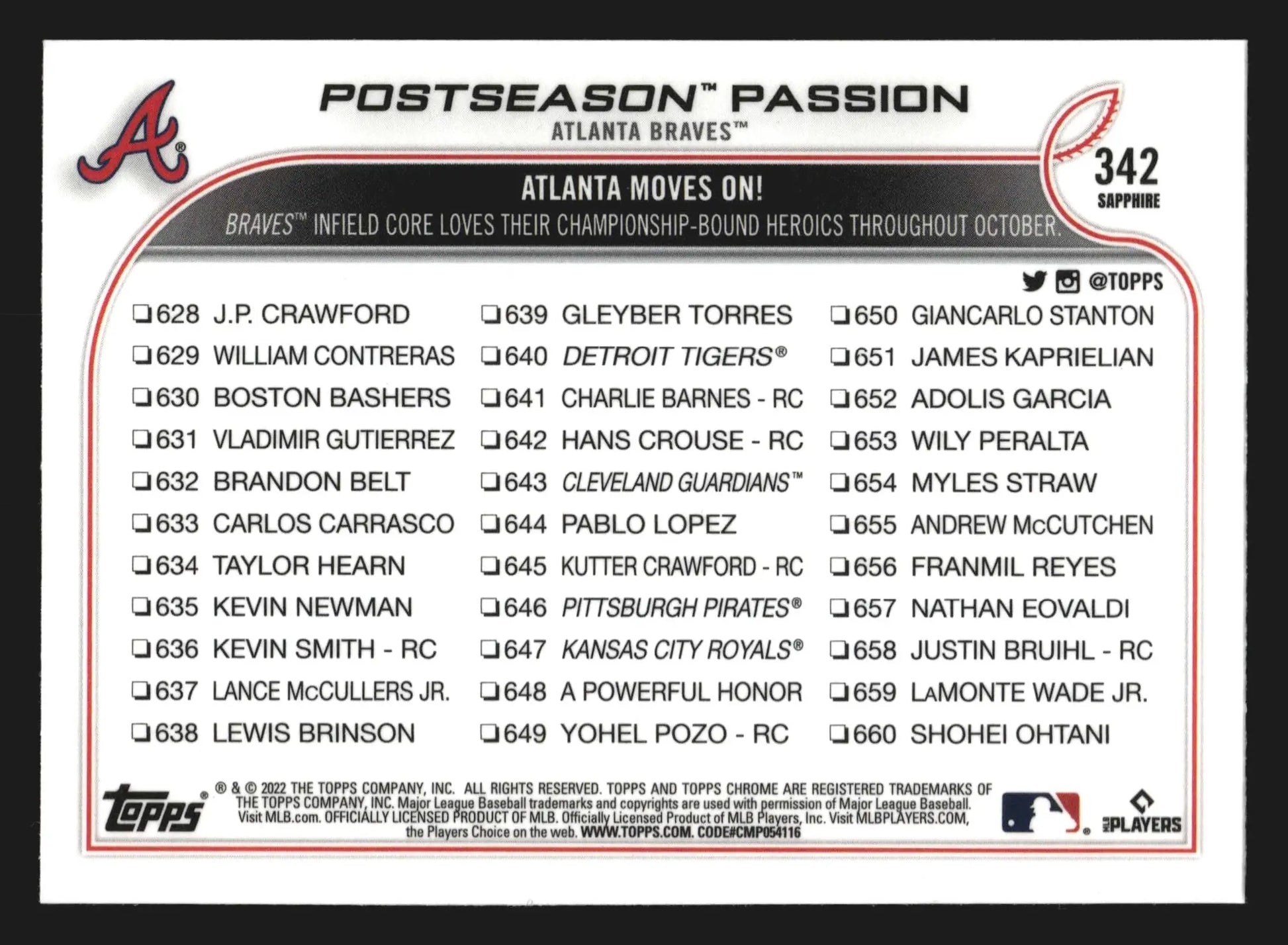2022 Topps Chrome Sapphire #342 Ozzie Albies Dansby Swanson Braves Postseason