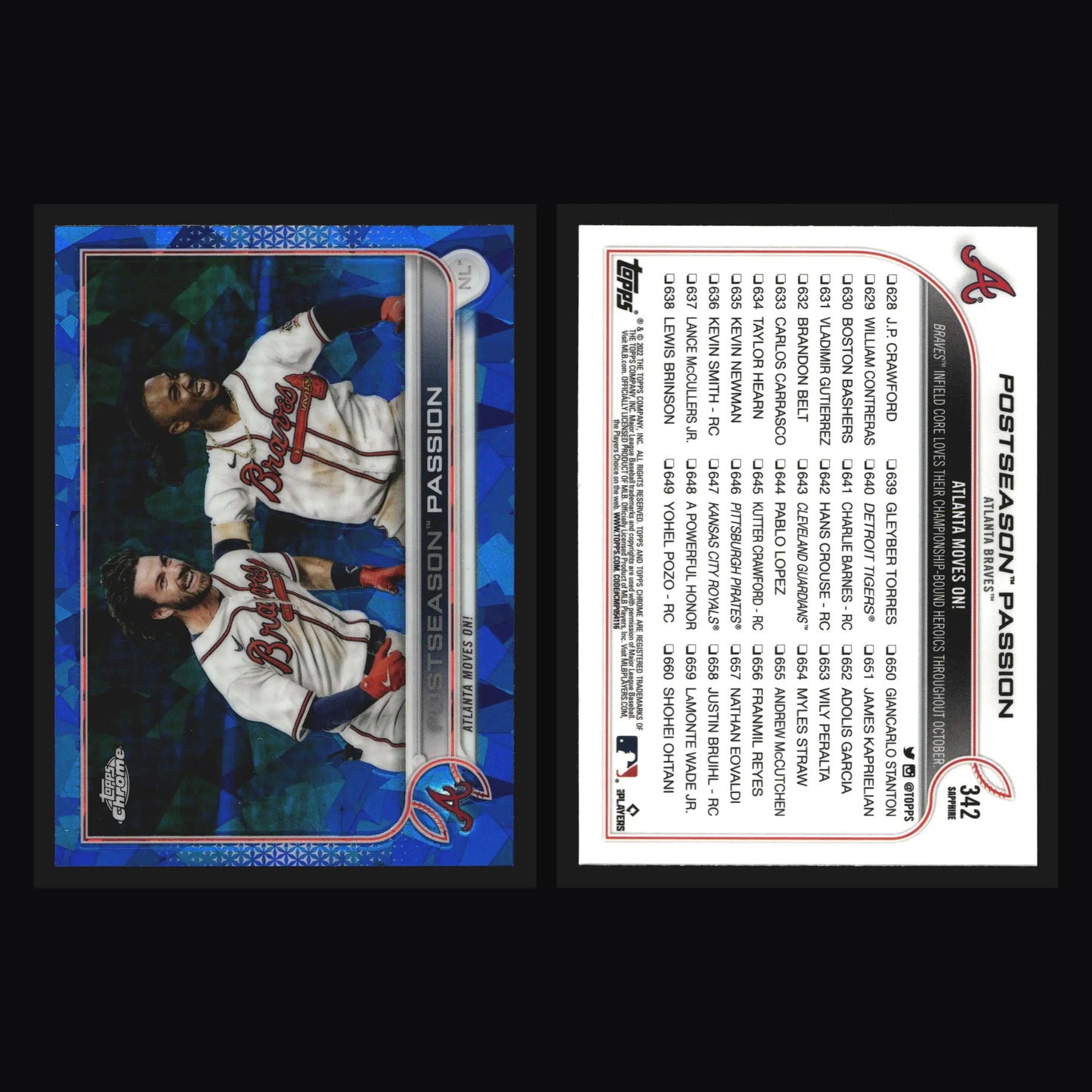 2022 Topps Chrome Sapphire #342 Ozzie Albies Dansby Swanson Braves Postseason
