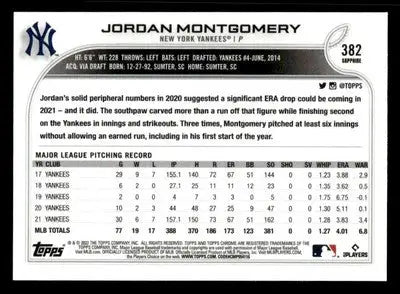 2022 Topps Chrome Sapphire Edition #382 Jordan Montgomery - Baseball Card Single