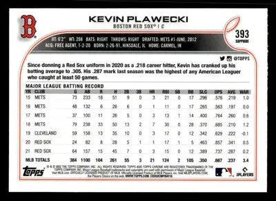 2022 Topps Chrome Sapphire Edition #393 Kevin Plawecki - Baseball Card Single