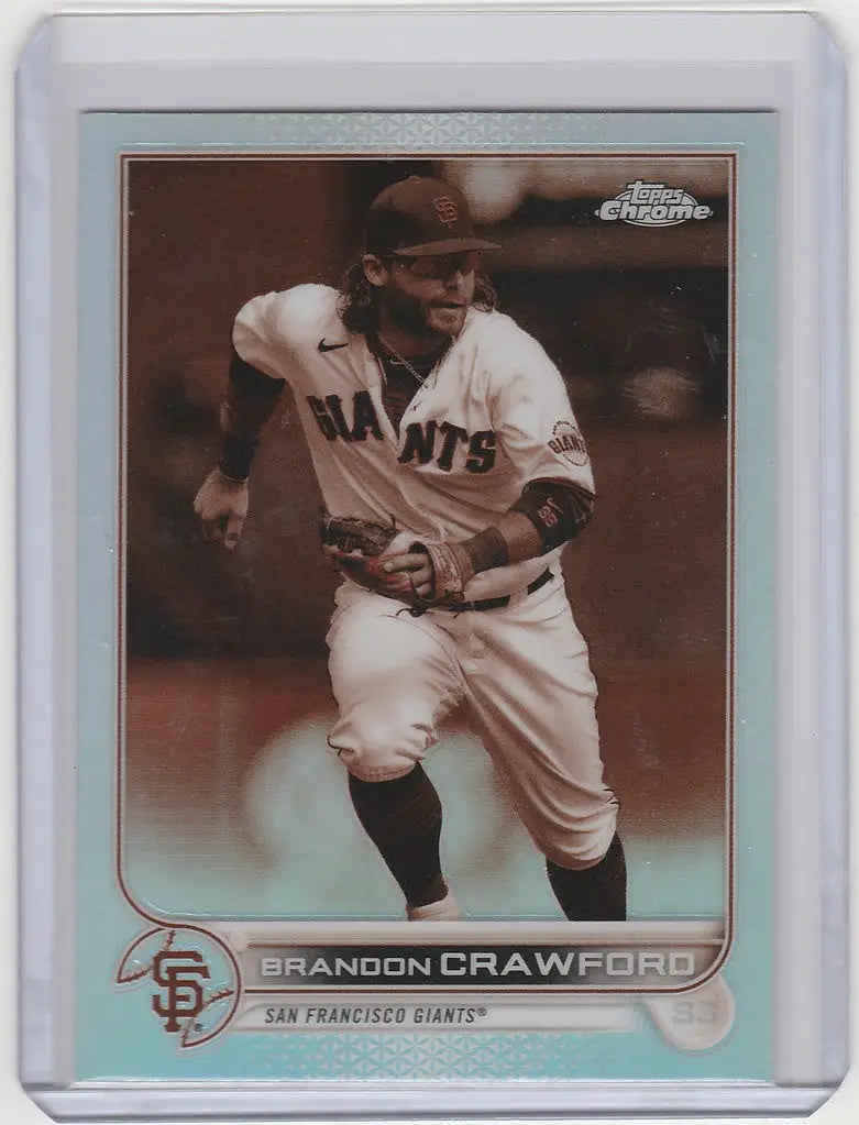 Baseball card of Brandon Crawford in batting stance from 2022 Topps Chrome Sepia San Francisco Giants
