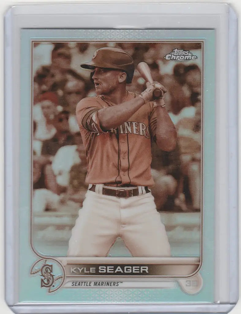 Kyle Seager batting on 2022 Topps Chrome Sepia card for Seattle Mariners