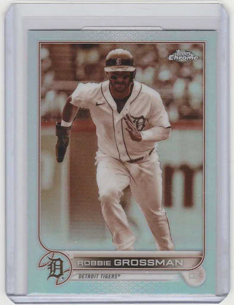 Baseball card of Robbie Grossman running on field, Topps Chrome Sepia #169, Detroit Tigers