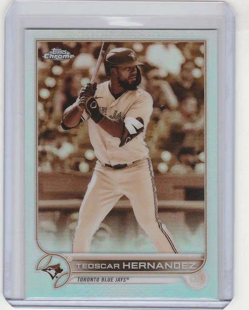 Toronto Blue Jays Teoscar Hernandez at bat on 2022 Topps Chrome Sepia baseball card