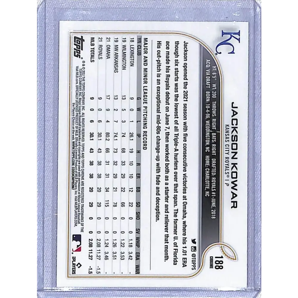 2022 Topps Chrome Sepia #188 Jackson Kowar NM-MT Kansas City Royals - Baseball Card Single