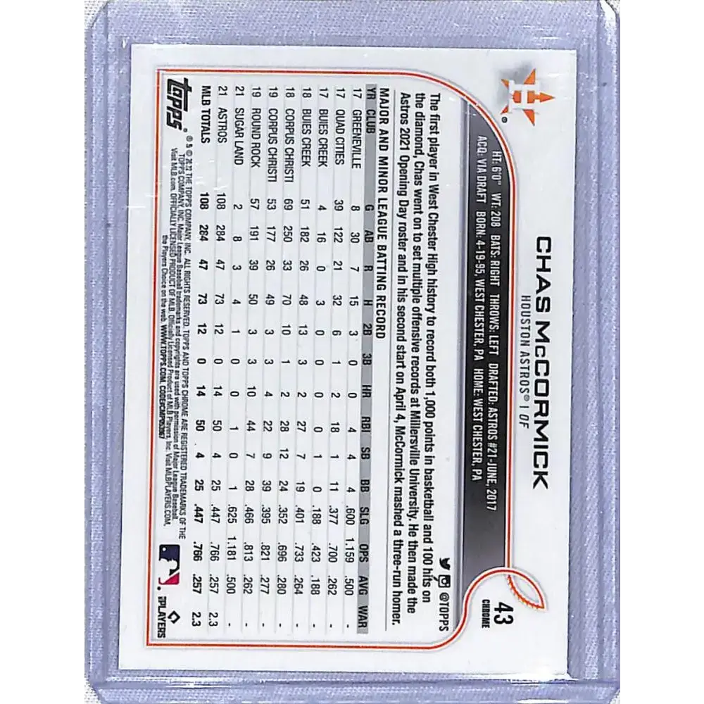 2022 Topps Chrome Sepia #43 Chas McCormick NM-MT Houston Astros - Baseball Card Single