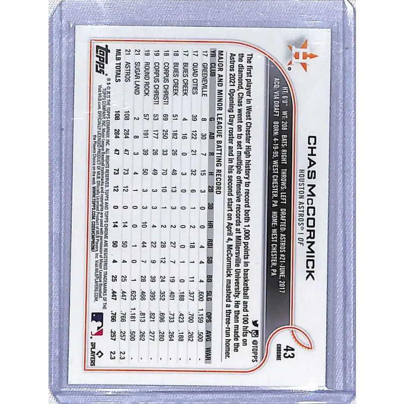 2022 Topps Chrome Sepia #43 Chas McCormick NM-MT Houston Astros - Baseball Card Single
