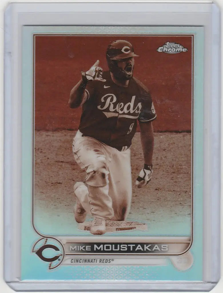 Baseball card of Mike Moustakas from Cincinnati Reds, 2022 Topps Chrome Sepia