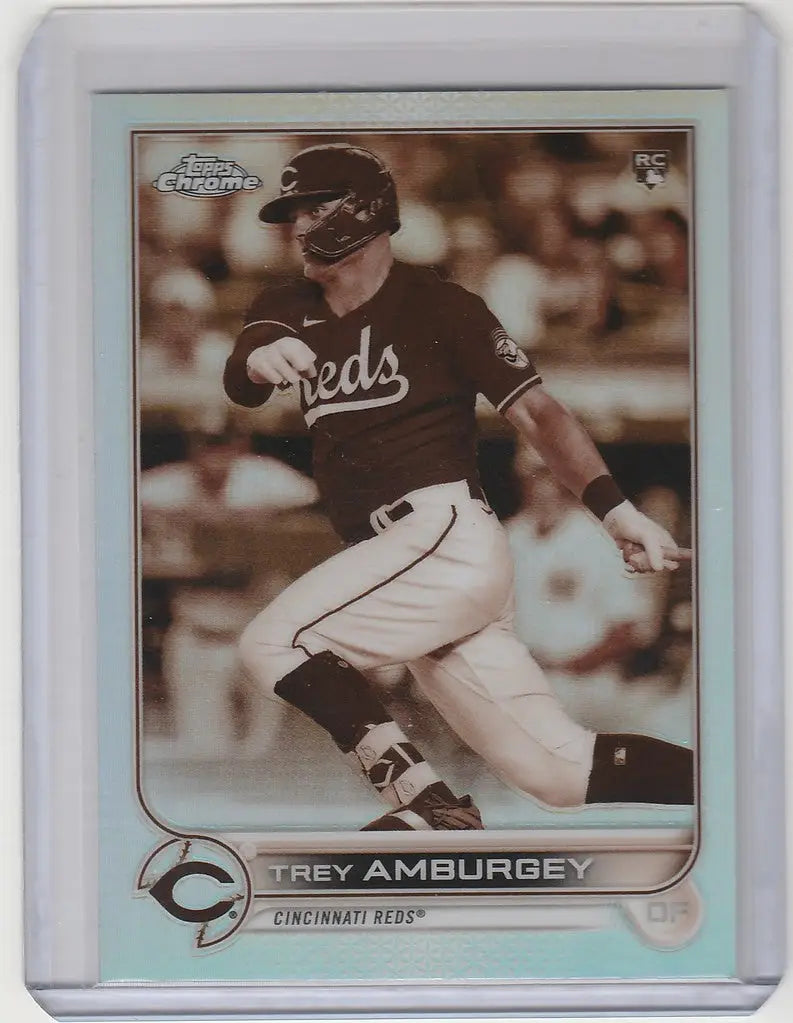 Cincinnati Reds player in batting stance on 2022 Topps Chrome Sepia baseball card