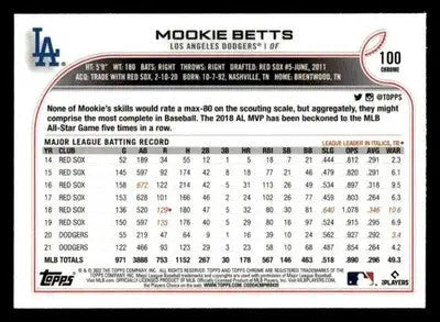 2022 Topps Chrome Sonic #100 Mookie Betts - Baseball Card Single