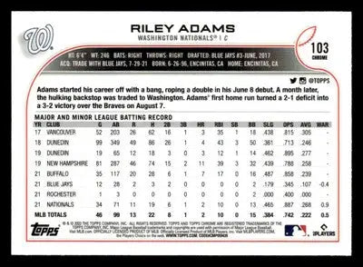 2022 Topps Chrome Sonic #103 Riley Adams - Baseball Card Single