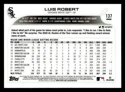 2022 Topps Chrome Sonic #137 Luis Robert - Baseball Card Single