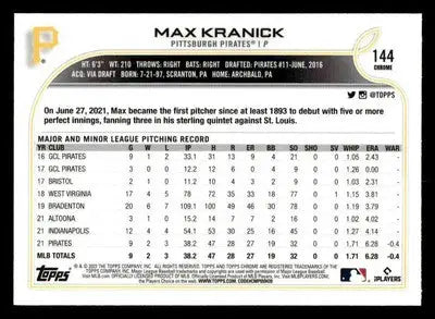 2022 Topps Chrome Sonic #144 Max Kranick - Baseball Card Single