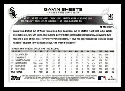 2022 Topps Chrome Sonic #146 Gavin Sheets - Baseball Card Single