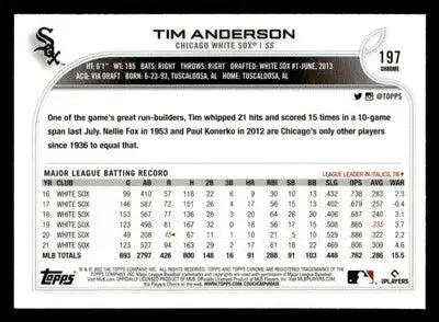 2022 Topps Chrome Sonic #197 Tim Anderson - Baseball Card Single