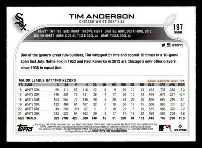2022 Topps Chrome Sonic #197 Tim Anderson - Baseball Card Single