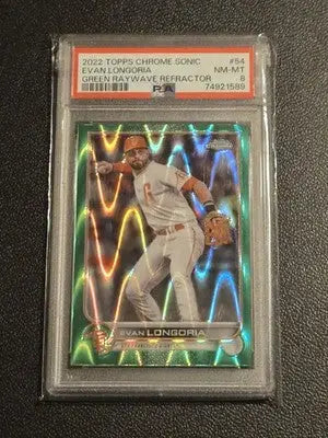 2022 Topps Chrome Sonic #54 Evan Longoria Green RayWave Refractor PSA 8 #/99 - Baseball Card Single