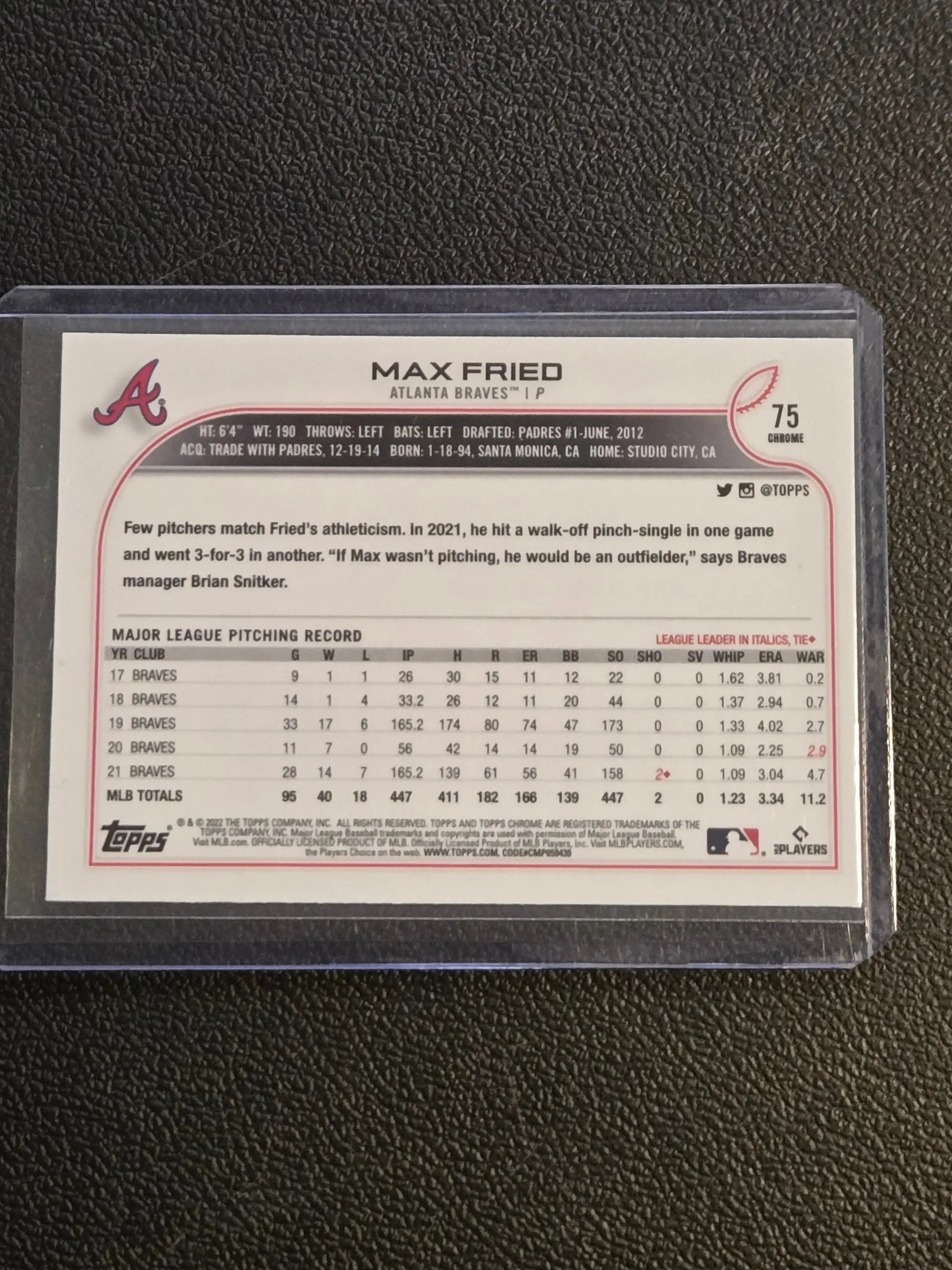 2022 Topps Chrome Sonic #75 Max Fried Prism Refractor - Baseball Card Single