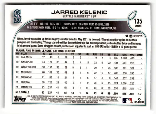 2022 Topps Chrome Sonic Edition #135 Jarred Kelenic NM-MT Mariners ID:51118 - Baseball Card Single